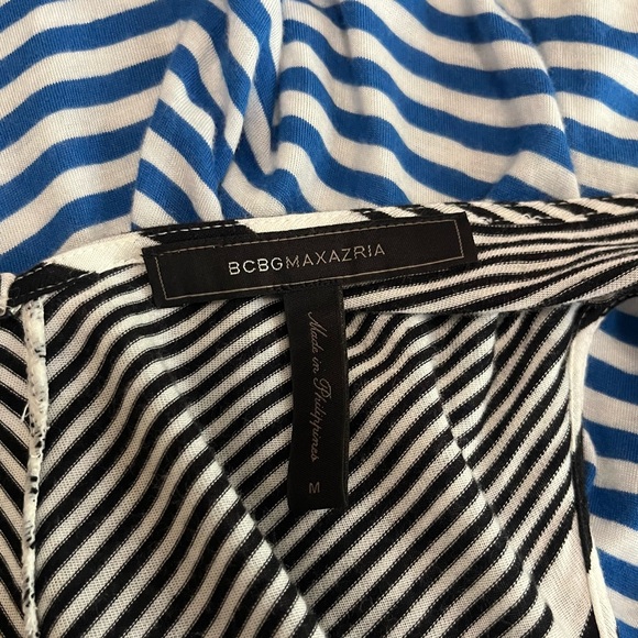 BCBG Max Azria “Kristie Dress”. Blue, White, & Black Stripes. Faux Knot in front - Picture 6 of 6